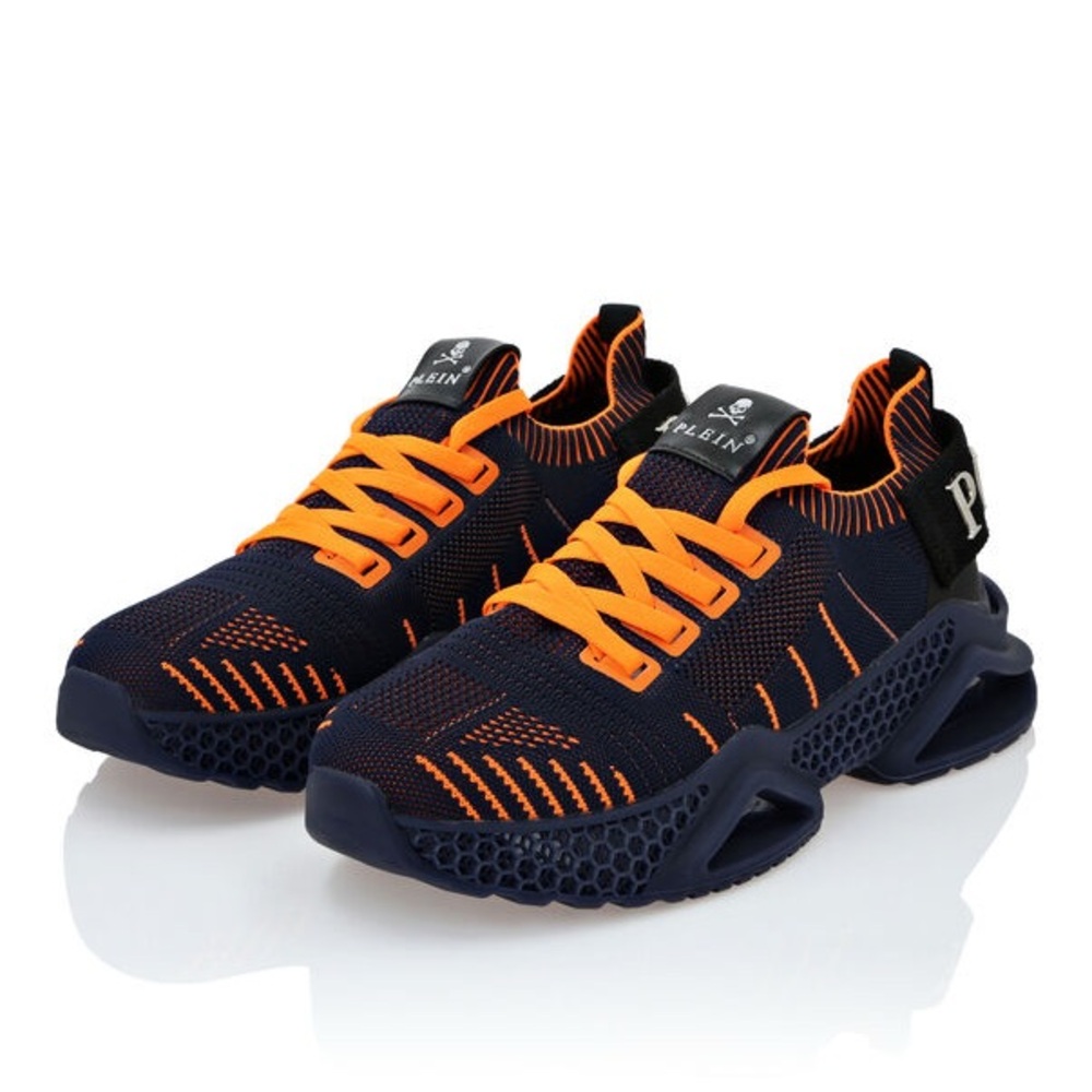 Philipp Plein Runner Iconic Navy Orange Techno Mesh Sneakers - Picture 5 of 12